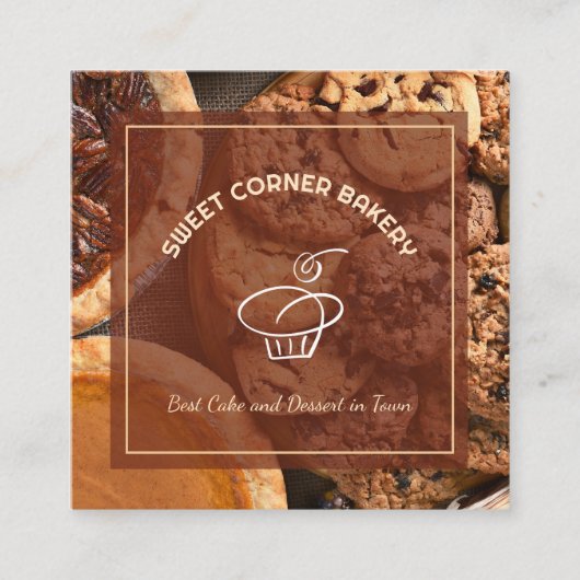 Kundenspezifischer Foto Cake Bakery Logo QR Code Quadratische Visitenkarte (Vorderseite)