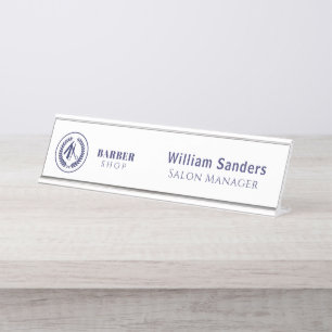 Kundenspezifischer Friseursalon mit Logo und elega Schreibtischnamensplakette