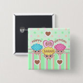 Kundenspezifischer Geburtstag-Mädchen Kawaii Button (Vorne & Hinten)