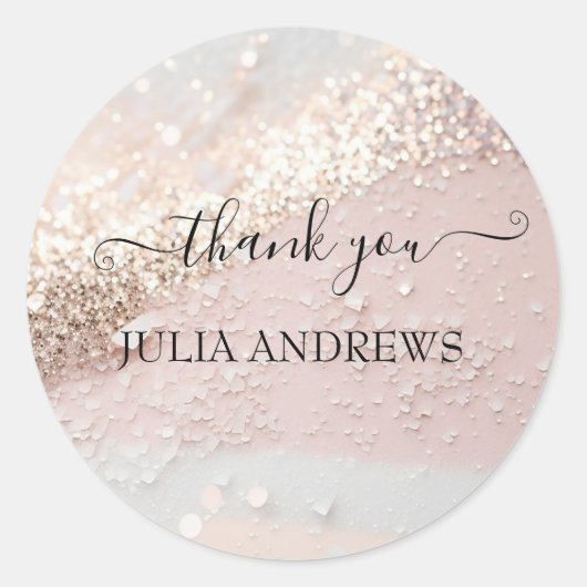 Kundenspezifischer Glitzer "Danke!" Runder Aufkleber (Vorderseite)