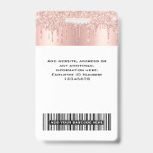 Kundenspezifischer Glitzer Tropfen Rose Goldname Ausweis (Rückseite)