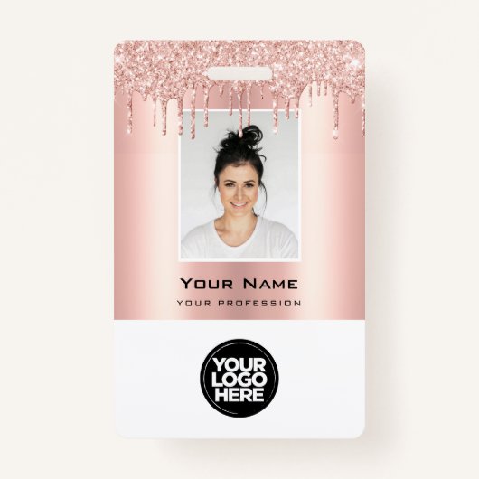 Kundenspezifischer Glitzer Tropfen Rose Goldname Ausweis (Vorderseite)