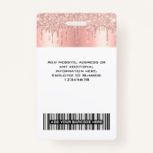 Kundenspezifischer Glitzer Tropfen Rose Goldname Ausweis (Rückseite)