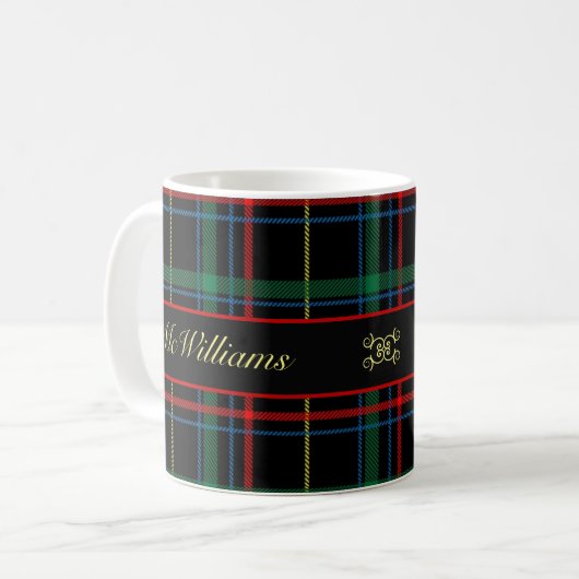 Kundenspezifischer grüner Tartan-kariertes Skript Kaffeetasse (Vorderseite Links)