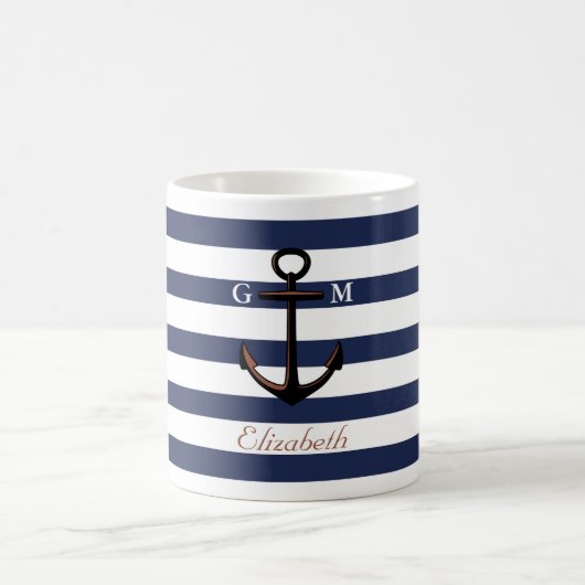 Kundenspezifischer Marine-Blau-Seemessinganker Kaffeetasse (Mittel)