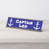 Kundenspezifischer Marine-Blau-und Weiß-Kapitän Schreibtischnamensplakette (Vorderseite )
