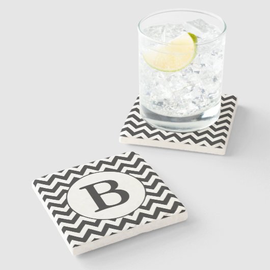 Kundenspezifischer mit Monogramm großer schwarzer Steinuntersetzer (Seitenansicht)