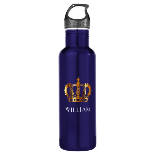 Kundenspezifischer Name Royal Gold Crown Blue Edelstahlflasche (Vorderseite)