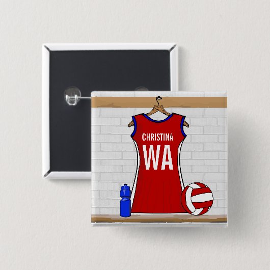 Kundenspezifischer Netball-einheitliches Rot mit Button (Vorne & Hinten)