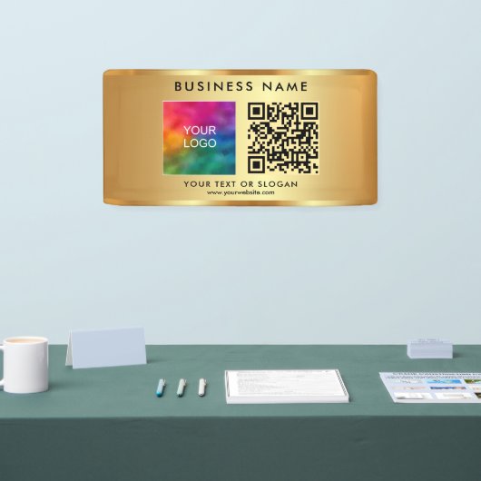 Kundenspezifischer QR-Code Firmenlogo Name Gold In Banner (Messe)