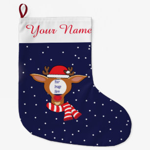 Kundenspezifischer Rudolph-Bild-WeihnachtsStrumpf Großer Weihnachtsstrumpf