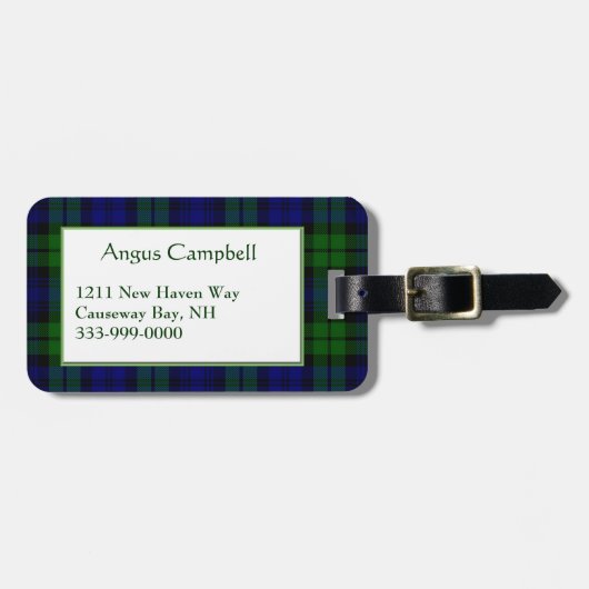 Kundenspezifischer schwarzer Uhrtartan-karierter Gepäckanhänger (Vorderseite horizontal)