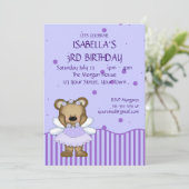 Kundenspezifischer Teddybär-blaue feenhafte Einladung (Stehend Vorderseite)