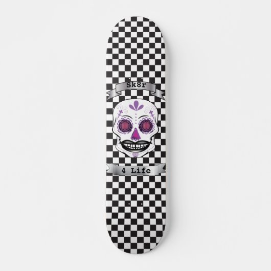 Kundenspezifischer Text-Checkered lila Skateboard (Vorne)