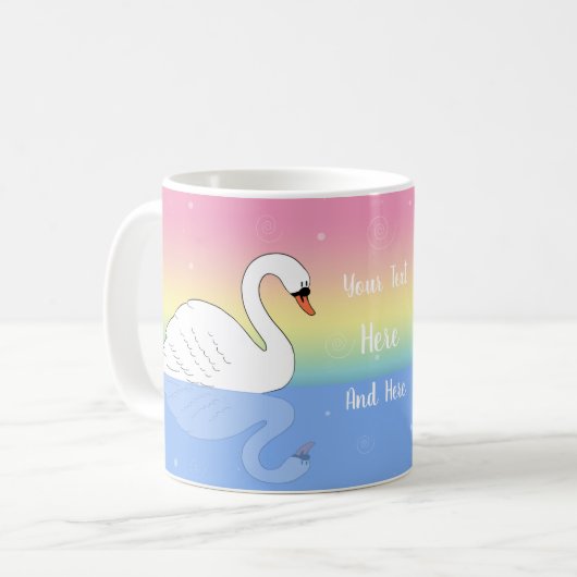 Kundenspezifischer Text-Regenbogen-Schwan Kaffeetasse (Vorderseite Links)