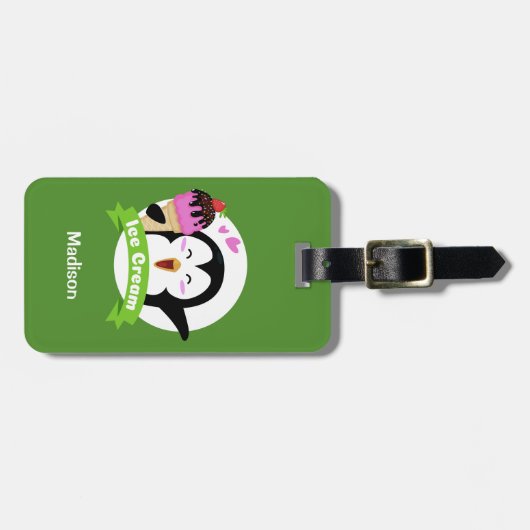 Kundenspezifischer Text u. Farbeeiscreme-Pinguin Gepäckanhänger (Vorderseite horizontal)