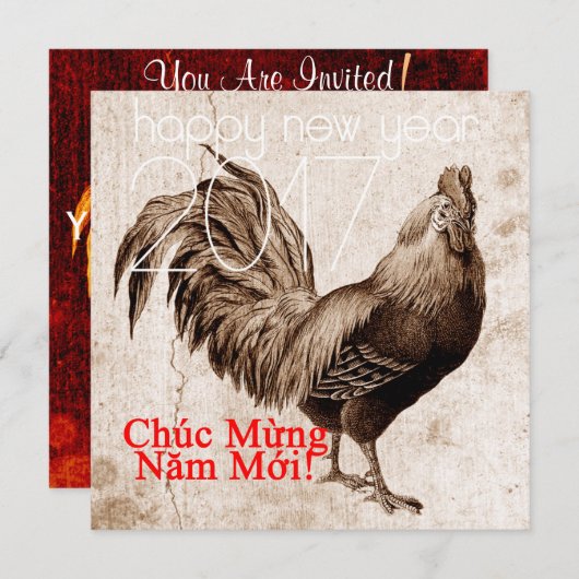 Kundenspezifischer Vintager Hahn-vietnamesisches Einladung (Vorne/Hinten)