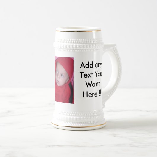 Kundenspezifischer weißer Stein mit Bild und Text Bierglas (VorderseiteRechts)