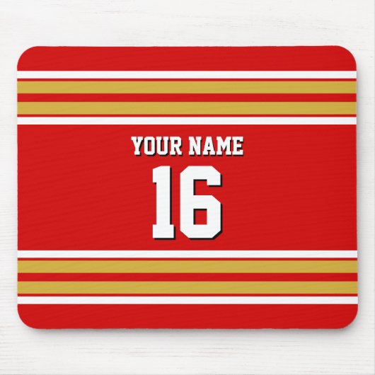 Kundenspezifischer Zahl-Name rotes Goldweißer Mousepad (Vorne)