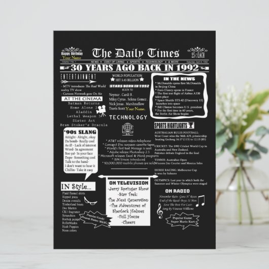 Kundenspezifisches Design 30. Geburtstag Einladung (Stehend Vorderseite)