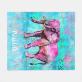 Kundenspezifisches Elefant-Aquarell-Rosa-blaues Fleecedecke (Vorderseite (Horizontal))
