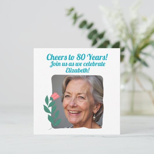 Kundenspezifisches Foto auf 80 Jahre 80. Geburtsta Einladung (Stehend Vorderseite)