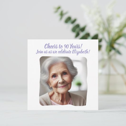 Kundenspezifisches Foto auf 90 Jahre 90. Geburtsta Einladung (Stehend Vorderseite)