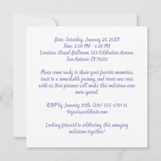 Kundenspezifisches Foto auf 90 Jahre 90. Geburtsta Einladung (Rückseite)