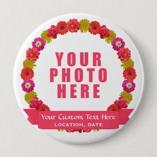Kundenspezifisches Foto BlumeWreath u. Textknopf Button