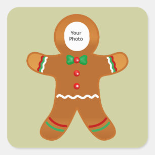 Kundenspezifisches Foto-Lebkuchen-Mann-Weihnachten Quadratischer Aufkleber
