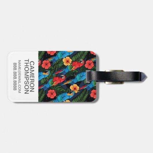 Kundenspezifisches Foto-Macaw-und Hibiskus-Muster Gepäckanhänger (Rückseite horizontal)