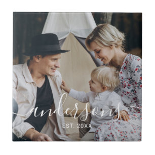 Kundenspezifisches Foto mit Familienname und fests Fliese