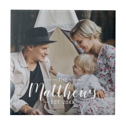 Kundenspezifisches Foto mit Familienname und fests Fliese (Vorderseite)