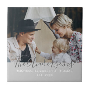 Kundenspezifisches Foto mit Familienname und fests Fliese