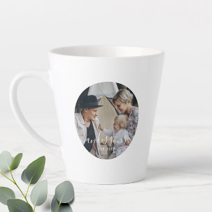 Kundenspezifisches Foto mit Familienname und fests Milchtasse
