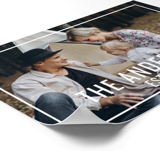 Kundenspezifisches Foto mit Familienname und fests Poster (Ecke)