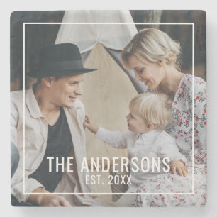 Kundenspezifisches Foto mit Familienname und fests Steinuntersetzer