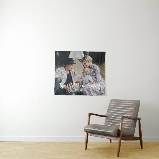 Kundenspezifisches Foto mit Familienname und fests Wandteppich (Beispiel (Horizontal))