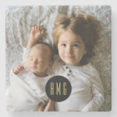 Kundenspezifisches Foto| Mit Monogramm Steinuntersetzer (Vorderseite)