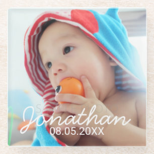 Kundenspezifisches Foto mit Namen und Datum Glasuntersetzer