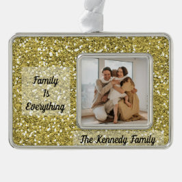 Kundenspezifisches Foto, Name und Quote Gold Glitz Rahmen-Ornament Silber
