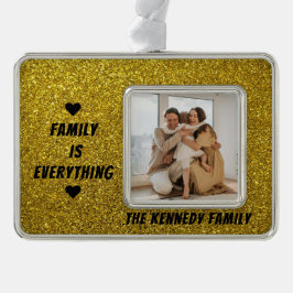 Kundenspezifisches Foto, Name und Quote Gold Glitz Rahmen-Ornament Silber