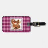Kundenspezifisches Foto-Pixel Plaid_Magenta-Black Gepäckanhänger (Vorderseite horizontal)