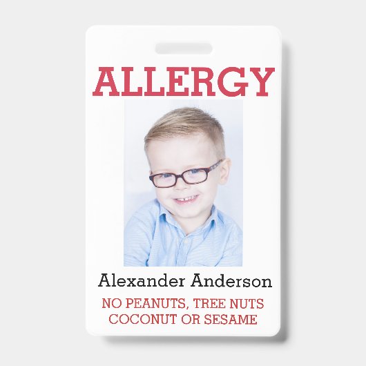 Kundenspezifisches Foto scherzt Allergie wachsames Ausweis (Vorderseite)