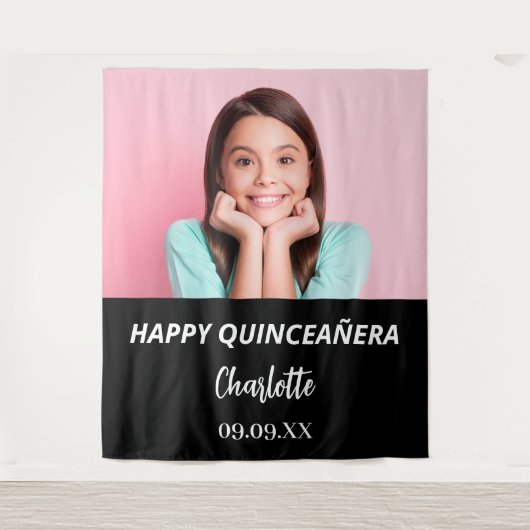 Kundenspezifisches Foto Schwarz-weiß Quinceanera P Wandteppich (Vorderseite)