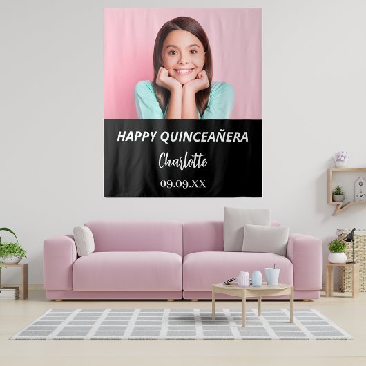 Kundenspezifisches Foto Schwarz-weiß Quinceanera P Wandteppich