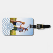 Kundenspezifisches Foto-u. Monogramm-hellblaues Gepäckanhänger (Vorderseite horizontal)