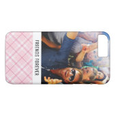 Kundenspezifisches Foto-u. Text-hellrosa kariertes Case-Mate iPhone Hülle (Rückseite (Horizontal))