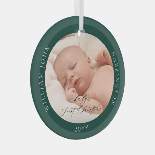 Kundenspezifisches Foto und Name Baby's First Gree Ornament Aus Glas (Vorderseite Rechts)