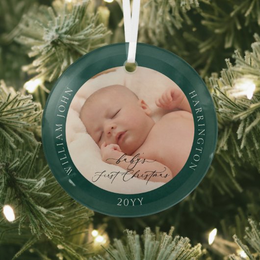 Kundenspezifisches Foto und Name Baby's First Gree Ornament Aus Glas (InSitu)